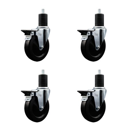 Service Caster 5'' Soft Rubber Swivel 1-3/4'' Expanding Stem Caster Set with Brake, 4PK SCC-EX20S514-SRS-PLB-134-4